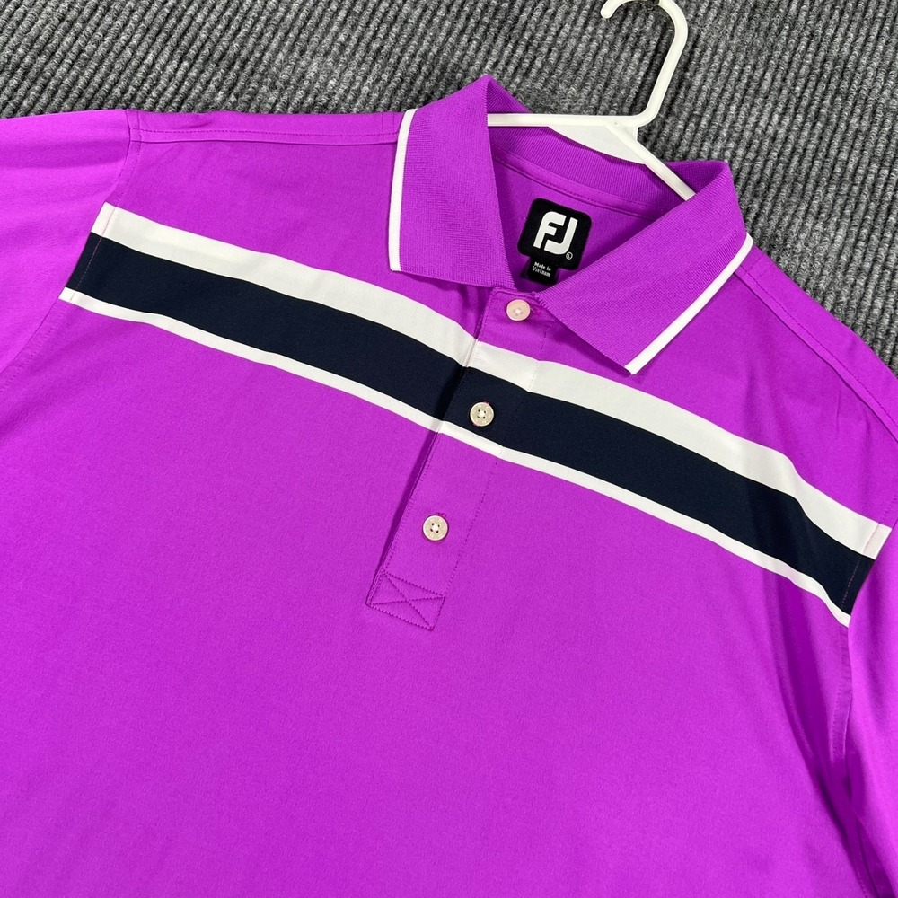 FootJoy Polo Shirt Mens Large Purple Striped Short Sleeve Golf Performance